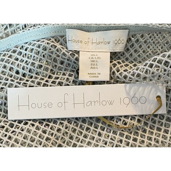 House of Harlow 1960 L Gray Sheer Mesh Crystal Detail Long Sleeve Maxi Dress - Picture 7 of 7